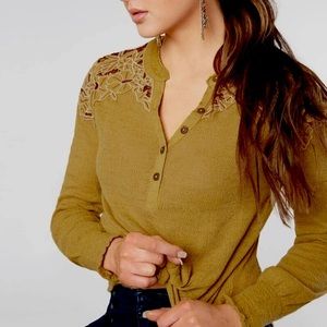 Free People Easy Breezy Henley Reed Green Combo